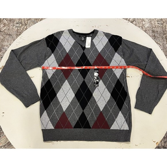 Structure Sweater Mens New with Tags XXL V-Neck Gray Argyle Long Sleeve - Picture 8 of 11